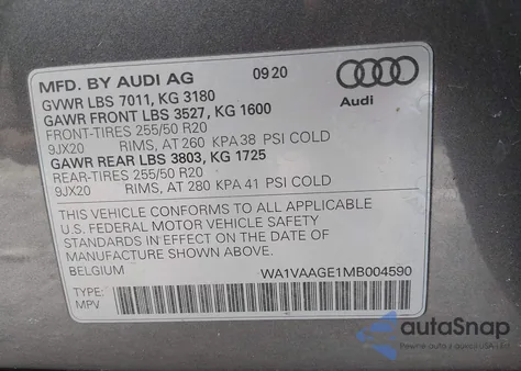 2021 Audi E-Tron Prestige Quattro из США, поврежденный, VIN WA1VAAGE1MB004590